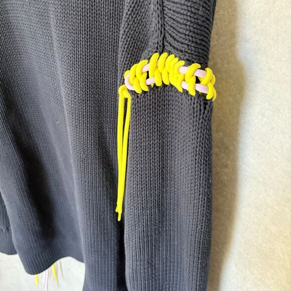 Tibi Navy Blue Heavy Knit Deep V-Neck Oversized Lace Up Accents M Contemporary - Picture 6 of 13